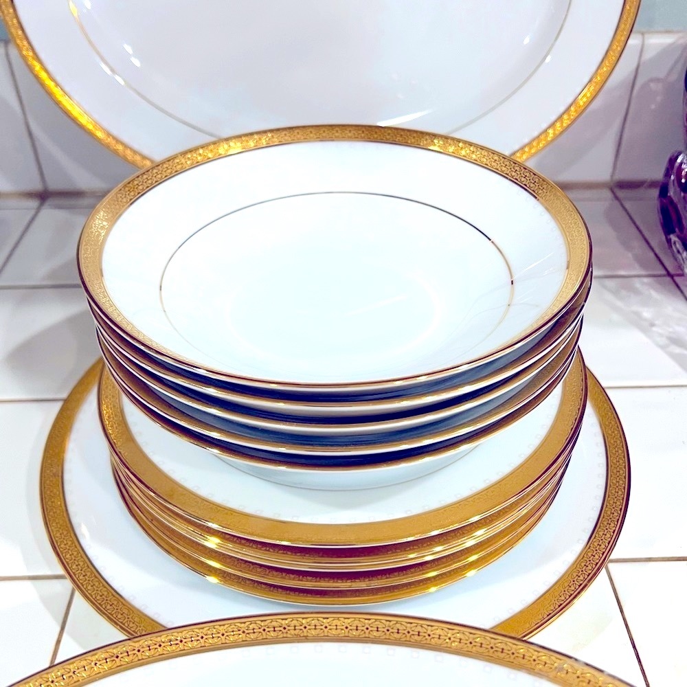 15 PC Noritake Metropolitan GOLD 4337  Set Dinnerware Sirilanka GOLD White - Picture 11 of 15